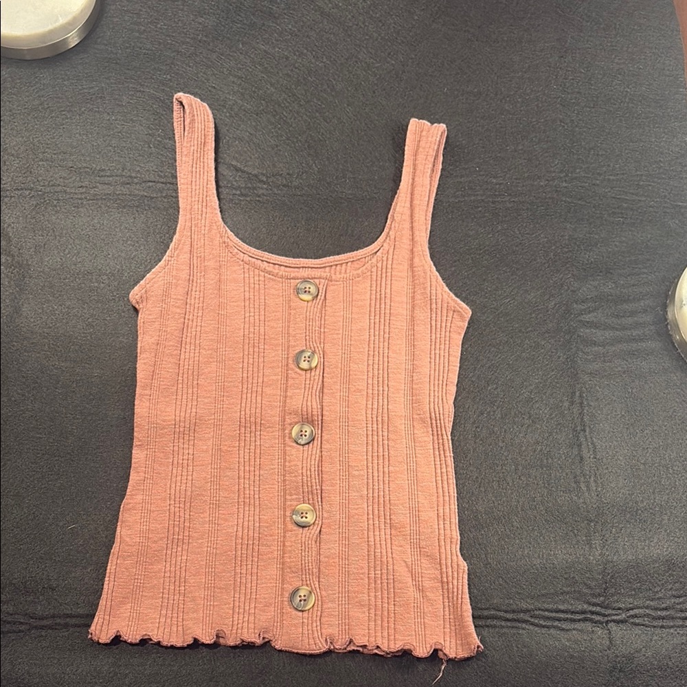 Women's Aeropostale Pink Button-Down Ribbed Tank Top